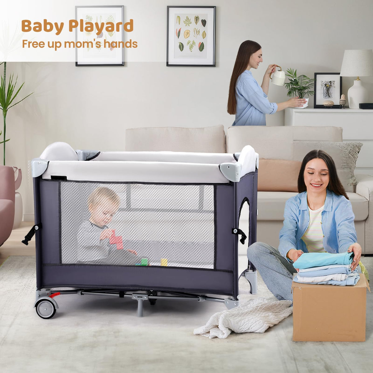 5-in-1 Portable Baby Bassinet with Changing Table and Carry Bag U29626