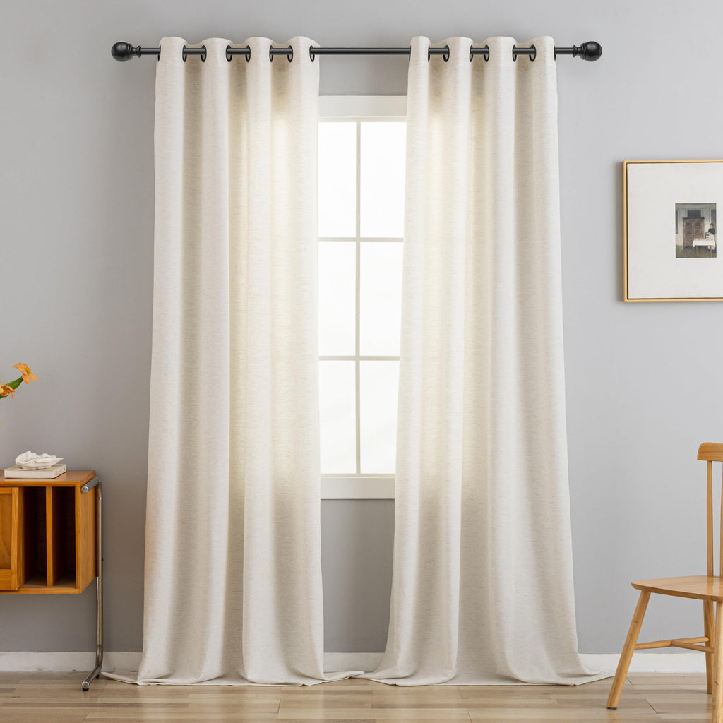 Natural Linen Curtains 90 Inches Long 2 Panels Black Grommets X400745
