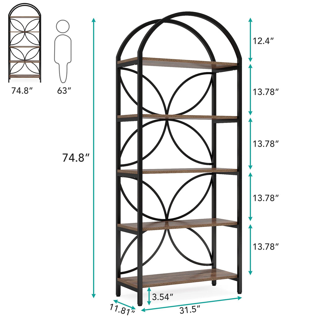 75 Inch Tall Arched 5-Tier Bookshelf H491968