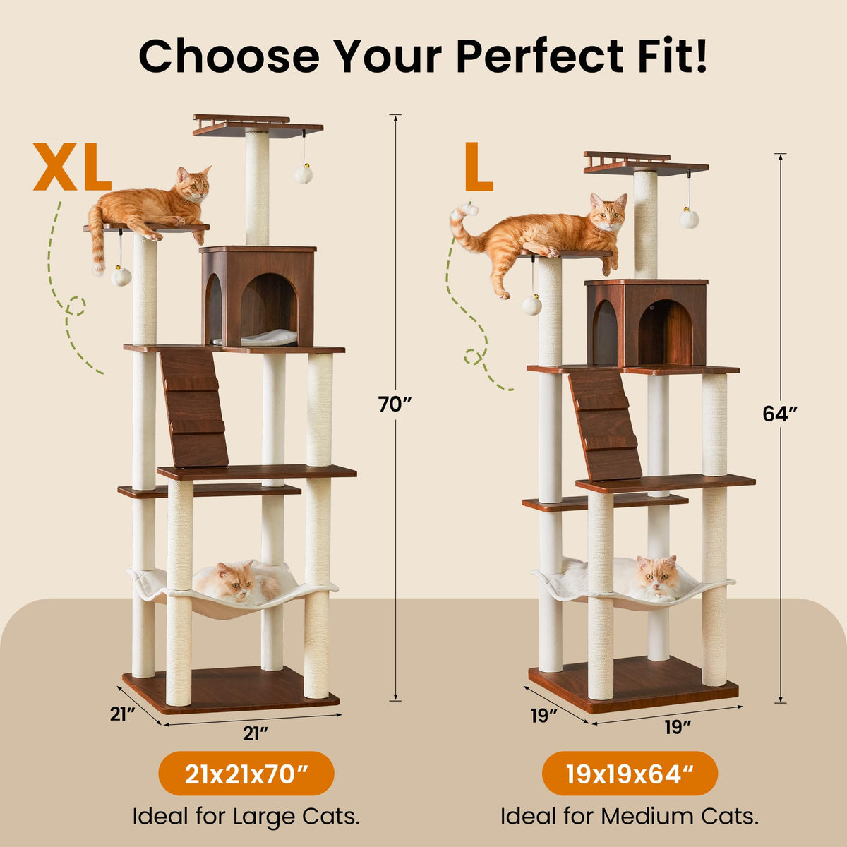 70 inch Tall Multi-Level Cat Tree with Scratching Posts, Perches, Hammock & Pad X555619