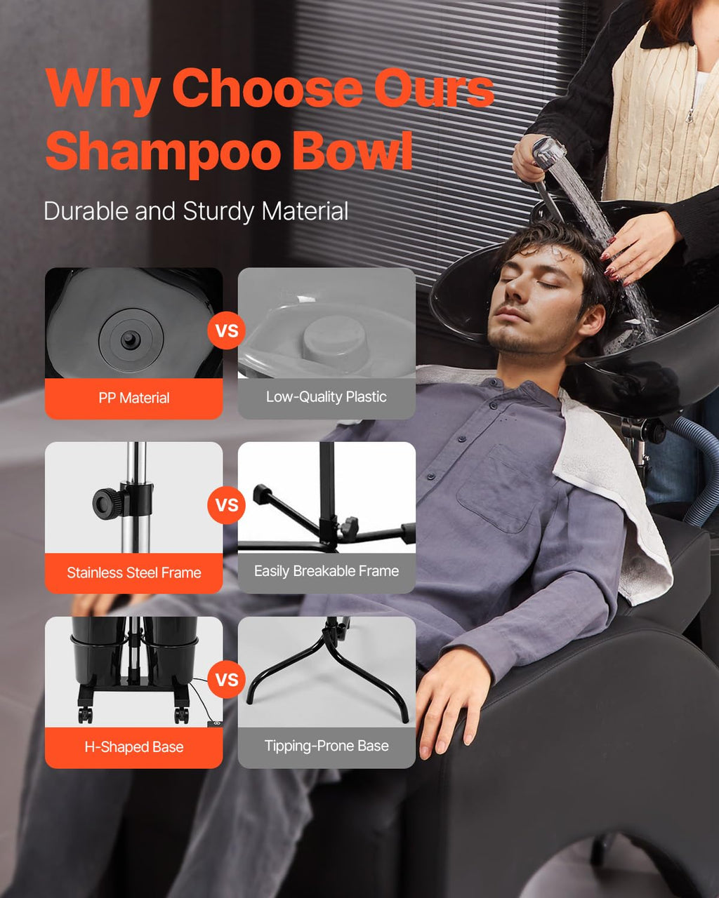 Portable Shampoo Bowl with Electric Pump, 2 Buckets, Black A679469