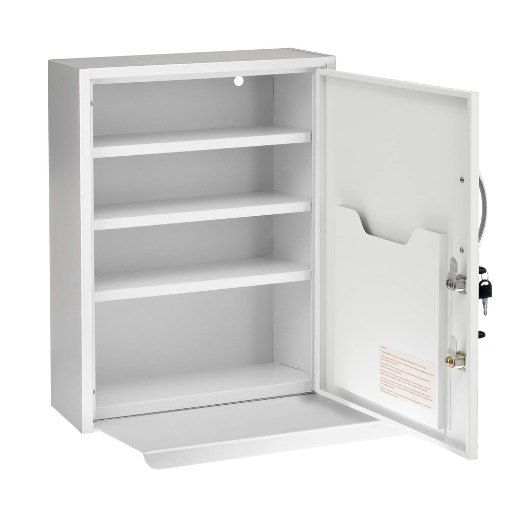 White Locking Metal Wall Mounted Medication Cabinet with Document Pocket F866