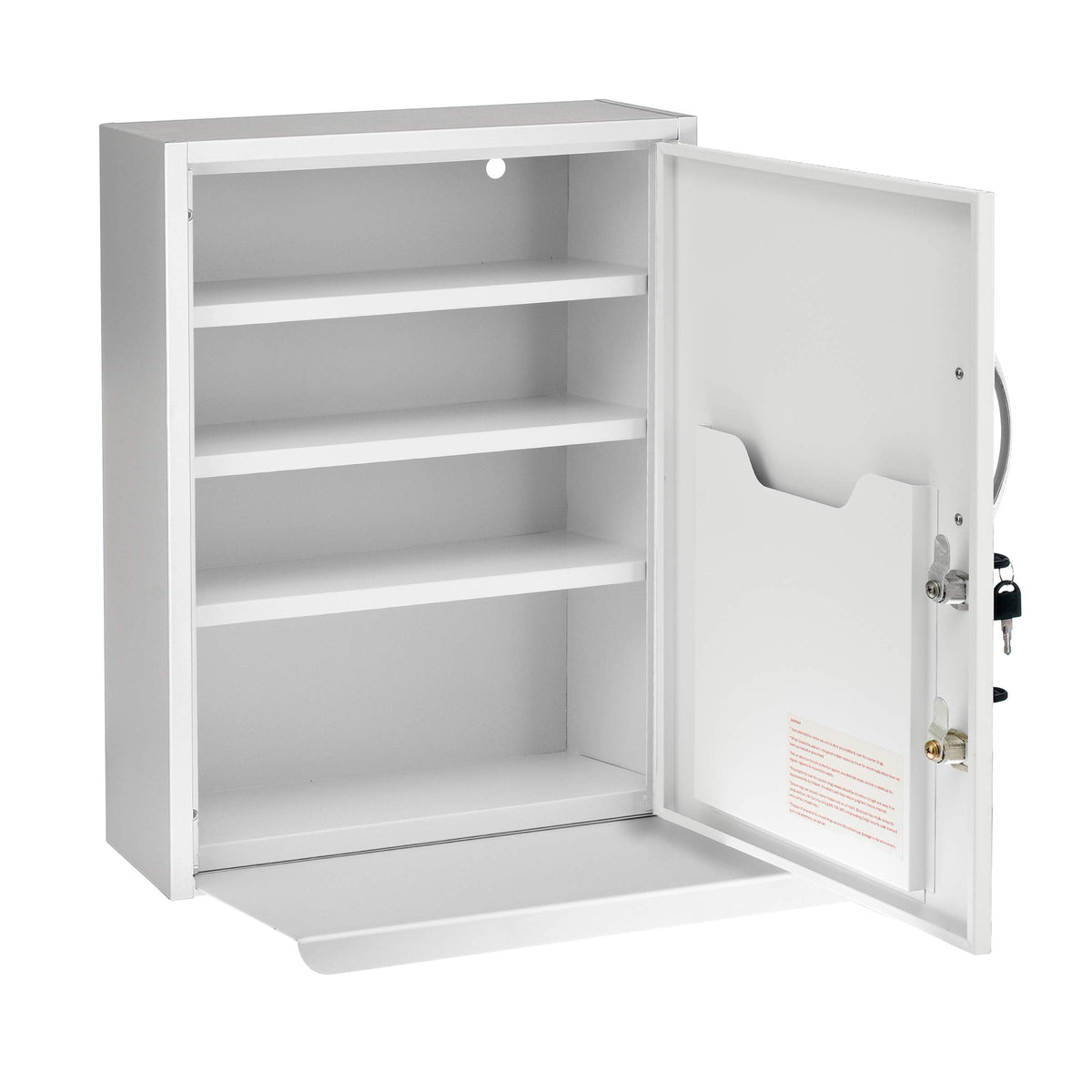 White Locking Metal Wall Mounted Medication Cabinet with Document Pocket F866