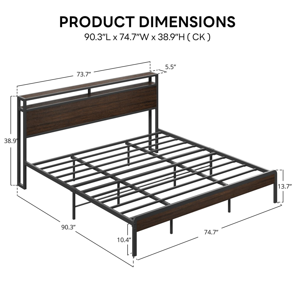 California King Bed Frames with Storage Shelf Headboard C9990