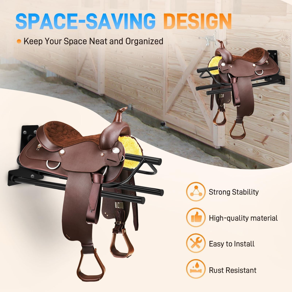2 Pack Wall Mounted Saddle Rack with Double Pad Bar O915