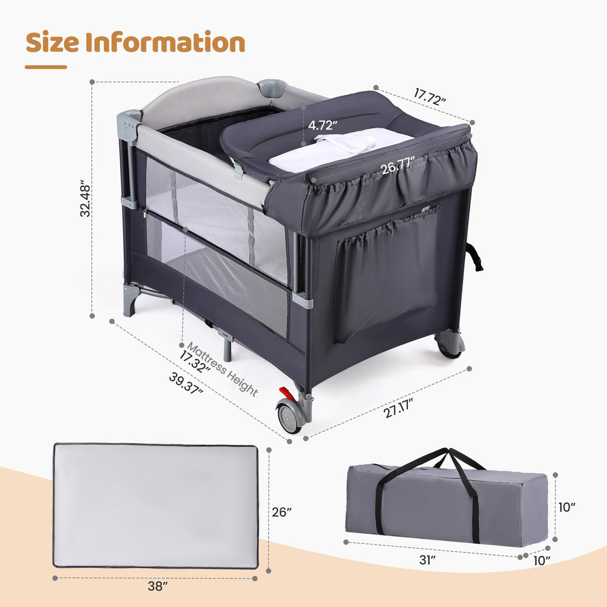 5-in-1 Portable Baby Bassinet with Changing Table and Carry Bag U29626