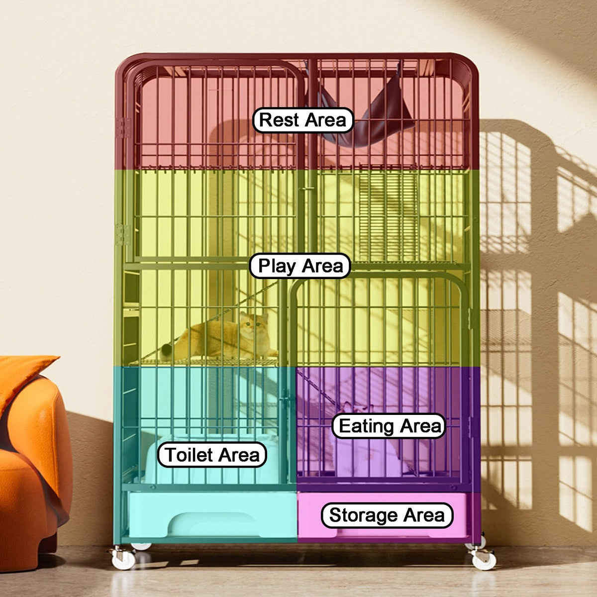 4-Tier Metal Cat Cage with Litter Box and Hammock M6313