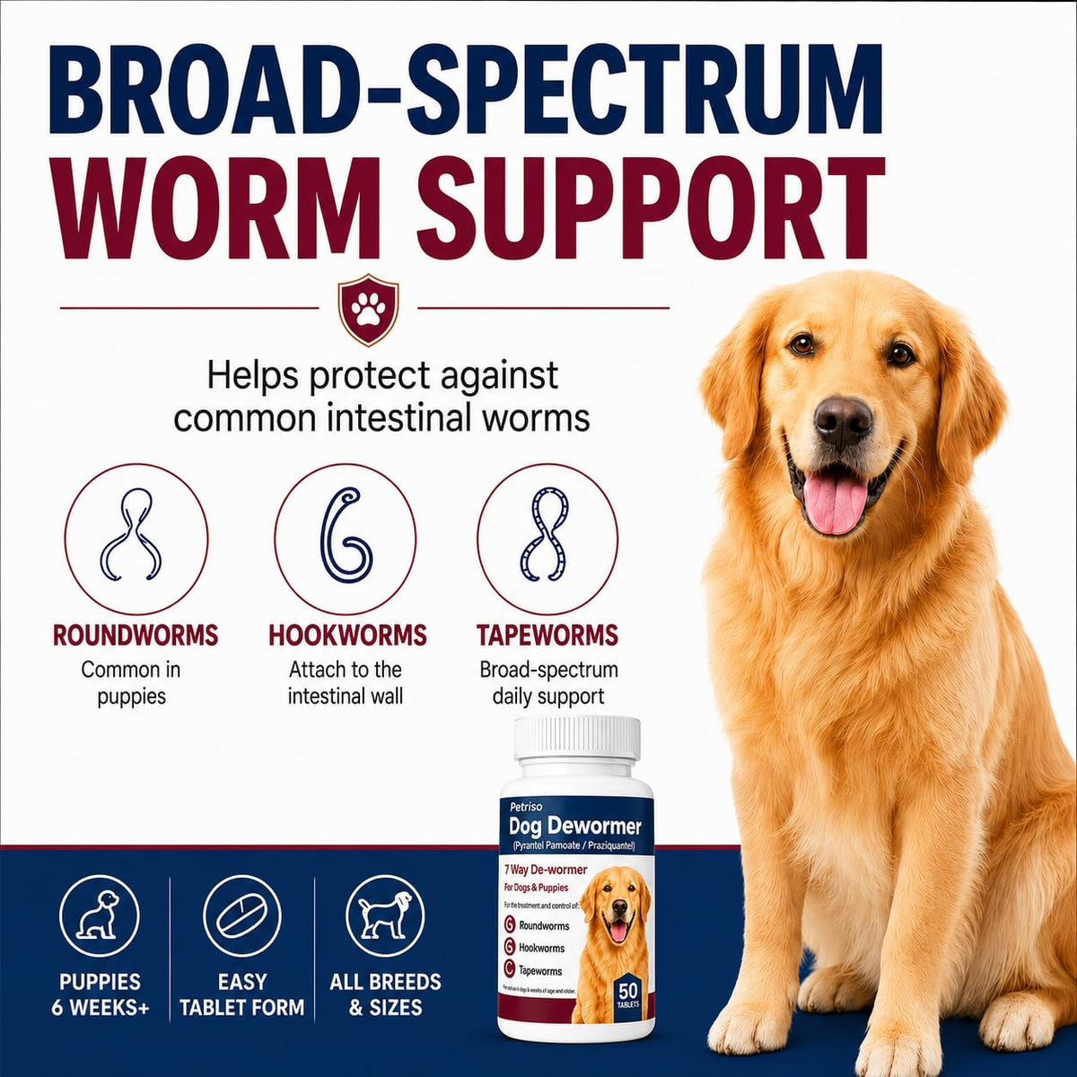 Dewormer for Dogs, 50 Tablets J549831