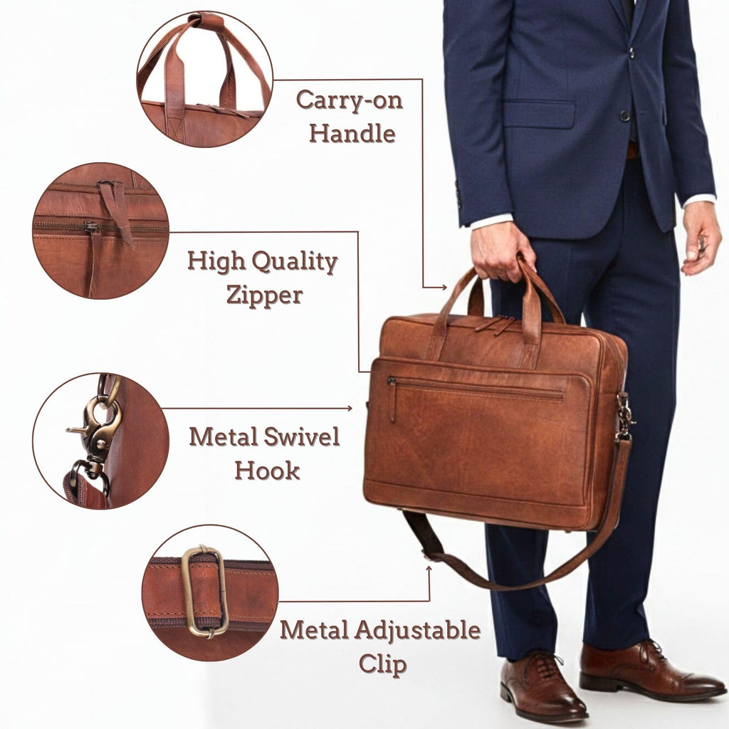 Brown 17-inch Genuine Leather Laptop Briefcase B392