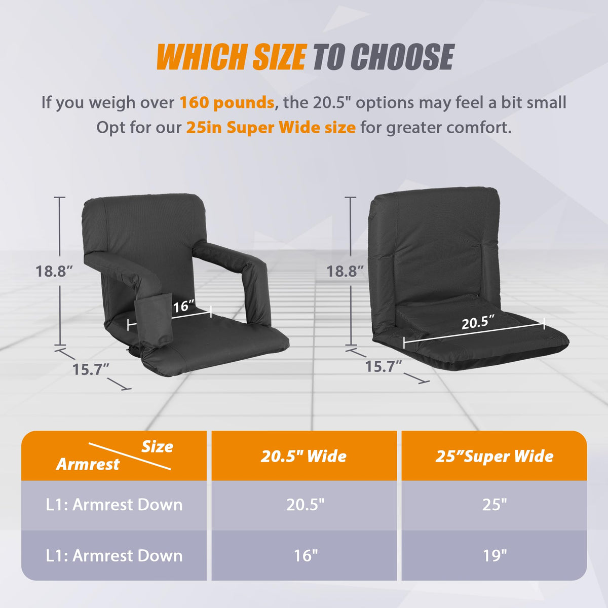20.5"/25" Wide Padded Stadium Seat with Back Support J24341