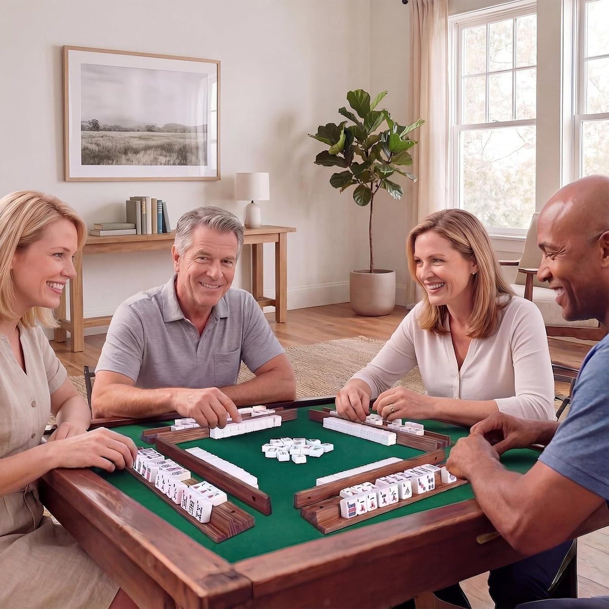 Wooden Mahjong Racks with Pushers Set of 4 R868445