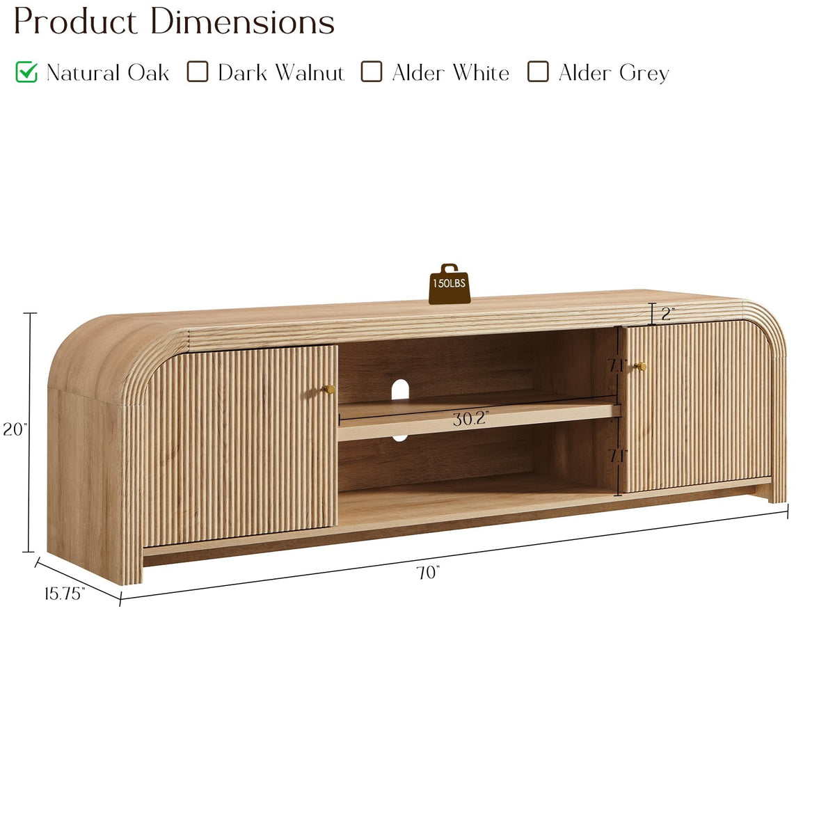 70" Fluted TV Stand with Storage B11611