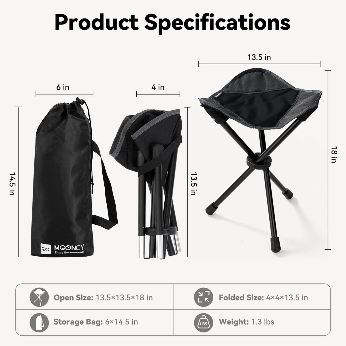 18"×14.5" Aluminum Alloy Folding Camping Stool, Black Y558681