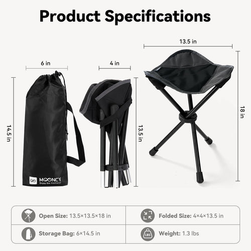 18"×14.5" Aluminum Alloy Folding Camping Stool, Black Y558681