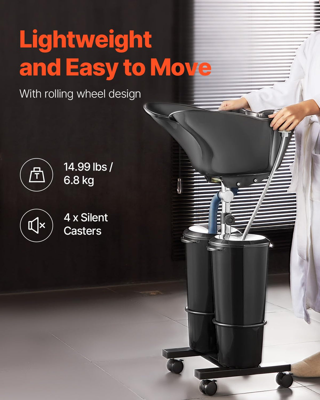 Portable Shampoo Bowl with Electric Pump, 2 Buckets, Black A679469