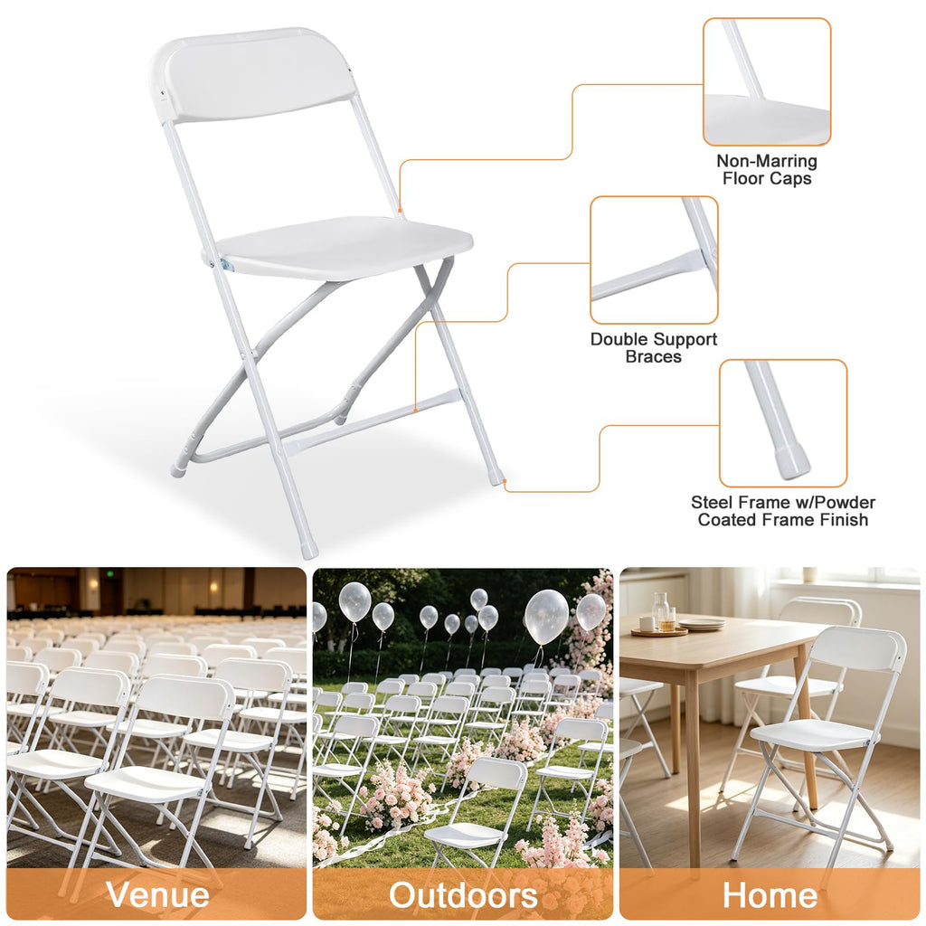 White 10 Pack Folding Chairs with Steel Frame E73078