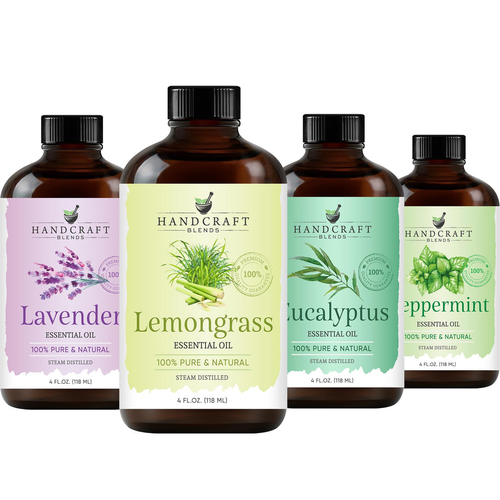 Lemongrass Peppermint Eucalyptus Lavender Essential Oil Set 4 Fl. Oz D271