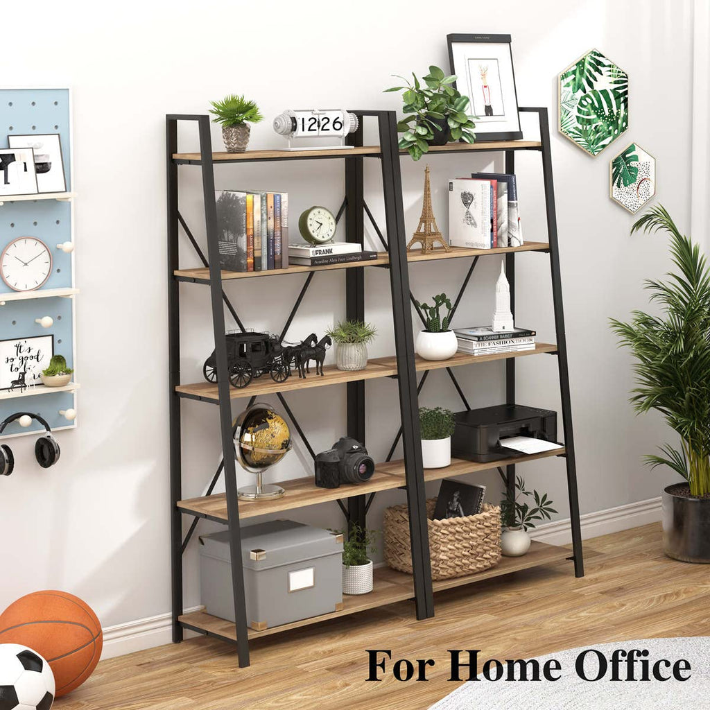 5 Tier Wood and Metal Ladder Bookshelf X378