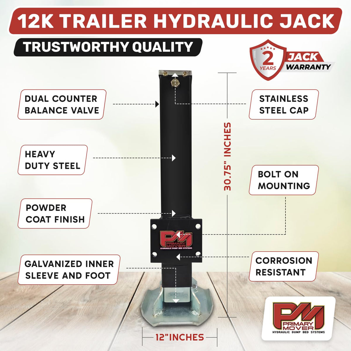 Hydraulic Trailer Jack 12,000 lb Double Acting Bolt On Z217