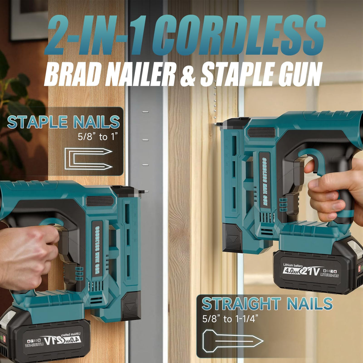 Cordless Battery Powered 18 Gauge 2 in 1 Brad Nailer & Staple Gun M36186