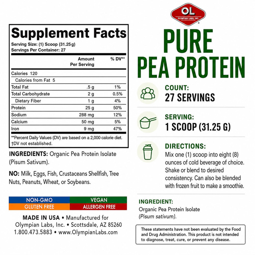 Plant Based Pea Protein Powder, Unflavored, 2 Pound R949