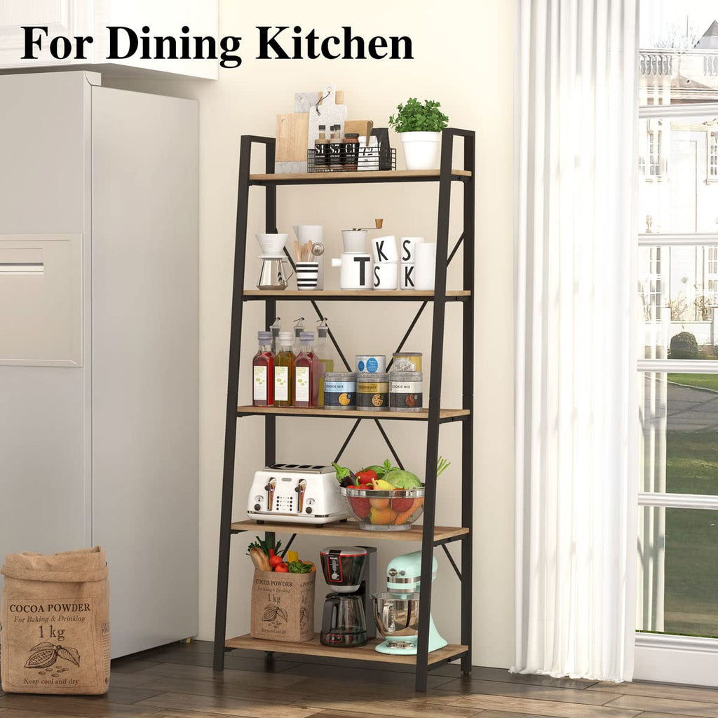 5 Tier Wood and Metal Ladder Bookshelf X378