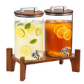 2 Pack 1 Gallon Glass Drink Dispensers with Acacia Wood Stand G86818