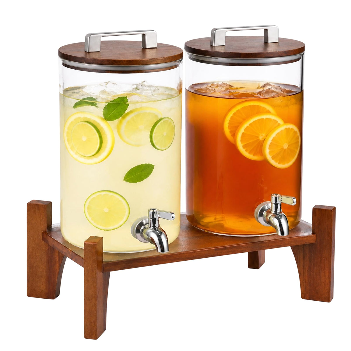 2 Pack 1 Gallon Glass Drink Dispensers with Acacia Wood Stand G86818