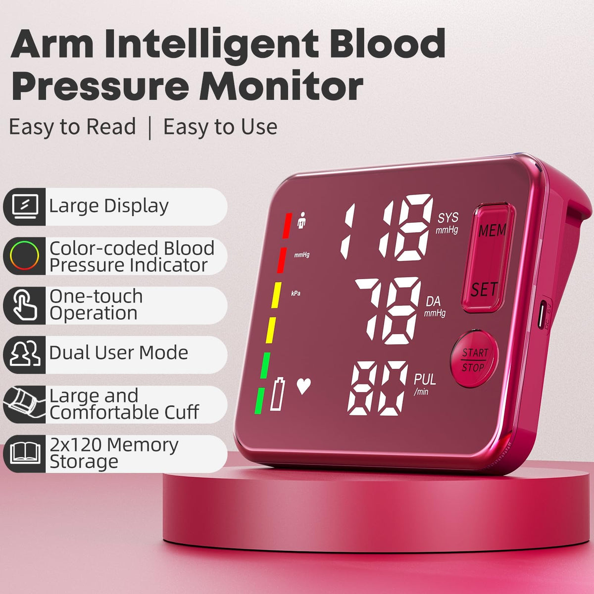 Blood Pressure Monitor Rechargeable Upper Arm E664722