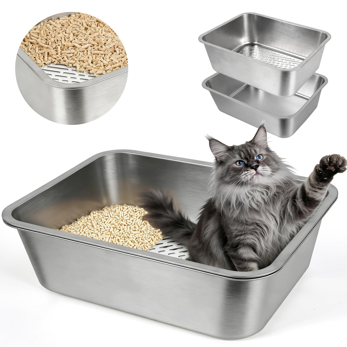 Stainless Steel Sifting Litter Box with Sifter J99951