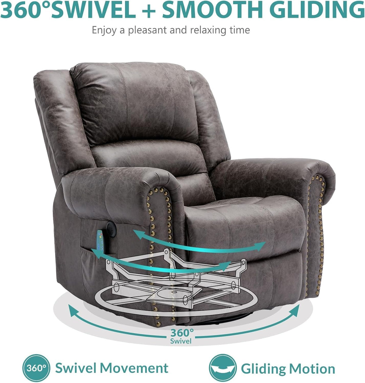 Oversized Swivel Rocker Recliner Chair with Heat and Massage P1370