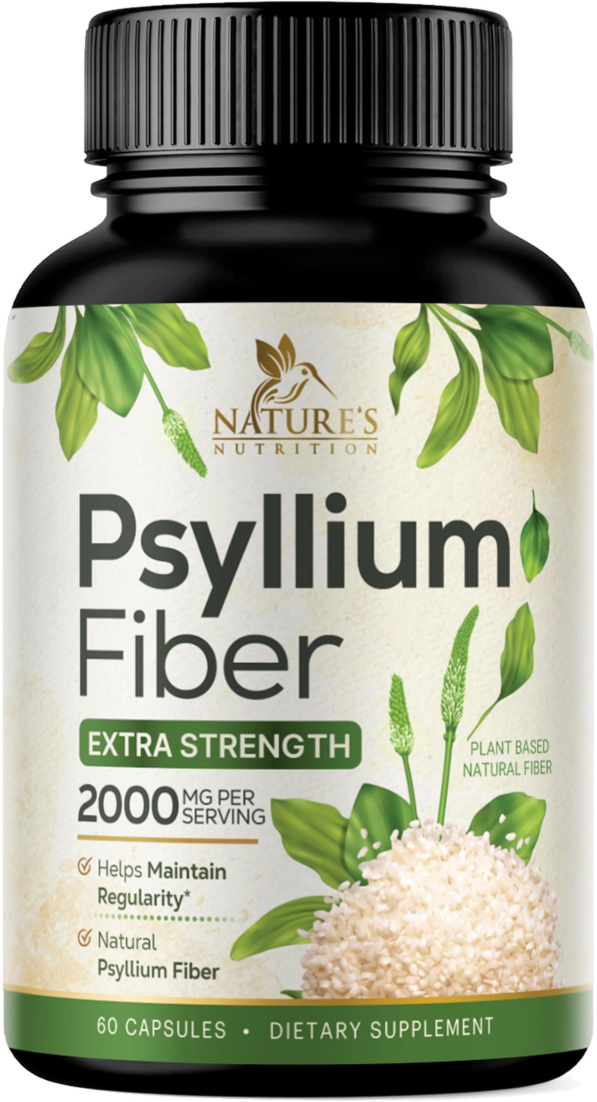 Psyllium Husk Powder 2000mg Fiber Supplement 60 Capsules Q978735