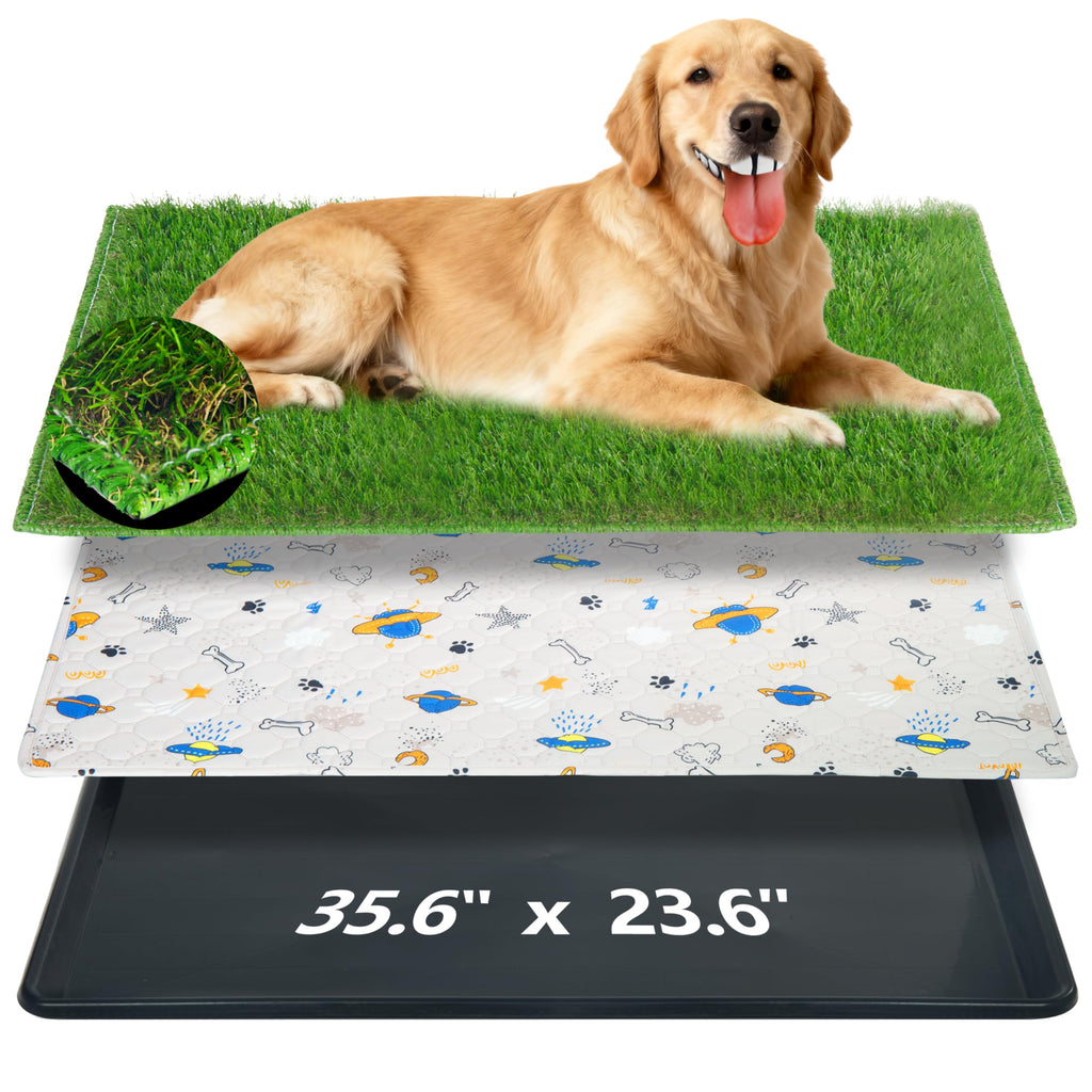 Reusable Artificial Grass Dog Loo System with Tray and Pee Pads, 35x23in C982