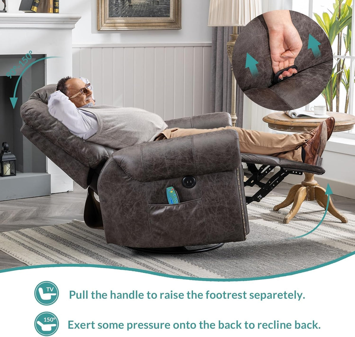 Oversized Swivel Rocker Recliner Chair with Heat and Massage P1370