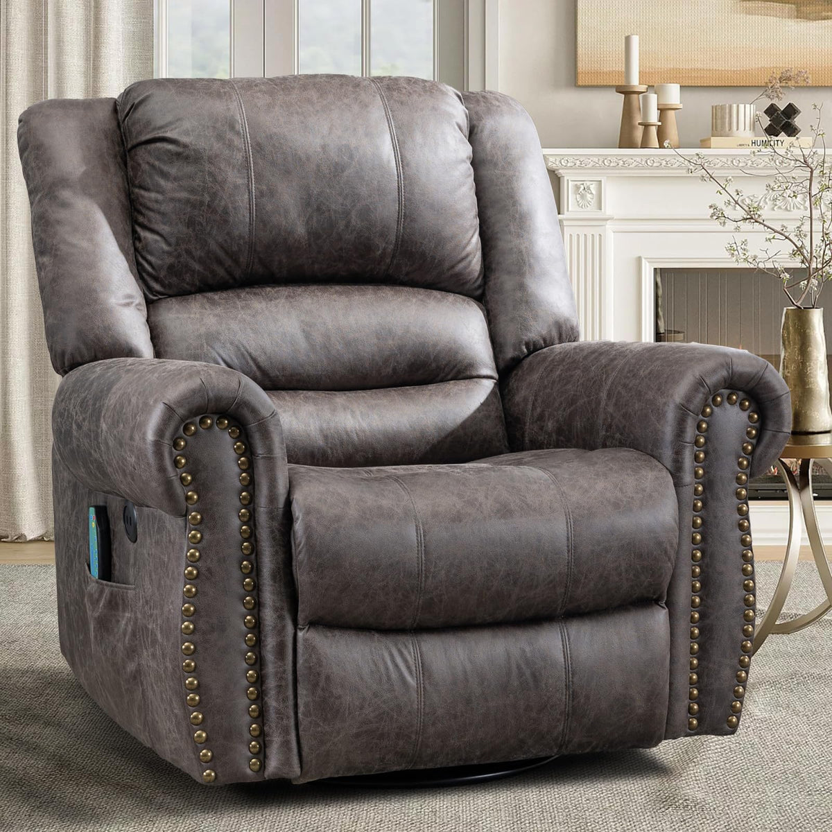 Oversized Swivel Rocker Recliner Chair with Heat and Massage P1370