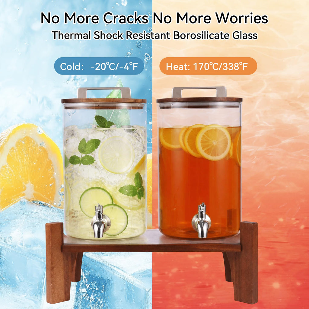 2 Pack 1 Gallon Glass Drink Dispensers with Acacia Wood Stand G86818