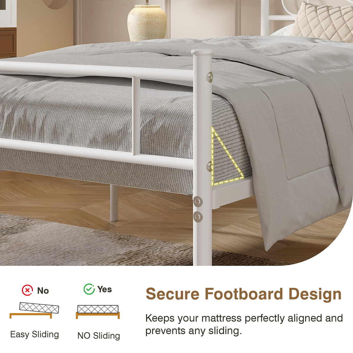 Full Size White Metal Platform Bed Frame with Headboard W992