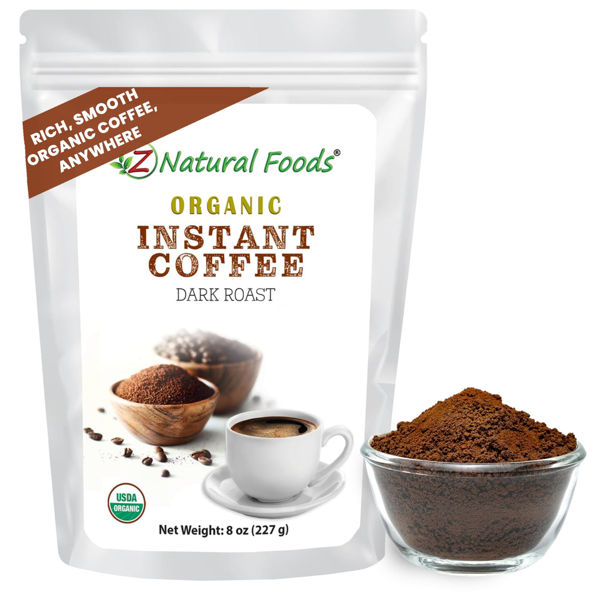 Organic Instant Coffee Powder Dark Roast Arabica 8 oz X29594