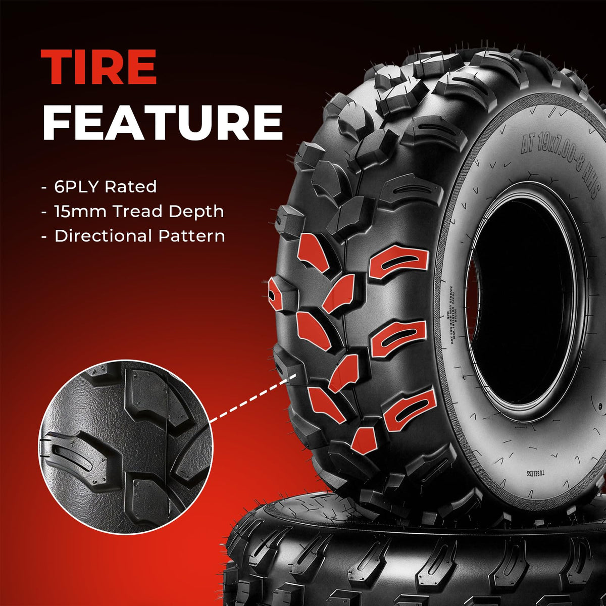 Set of 2 19x7-8 6 Ply Tubeless ATV Tires L241530