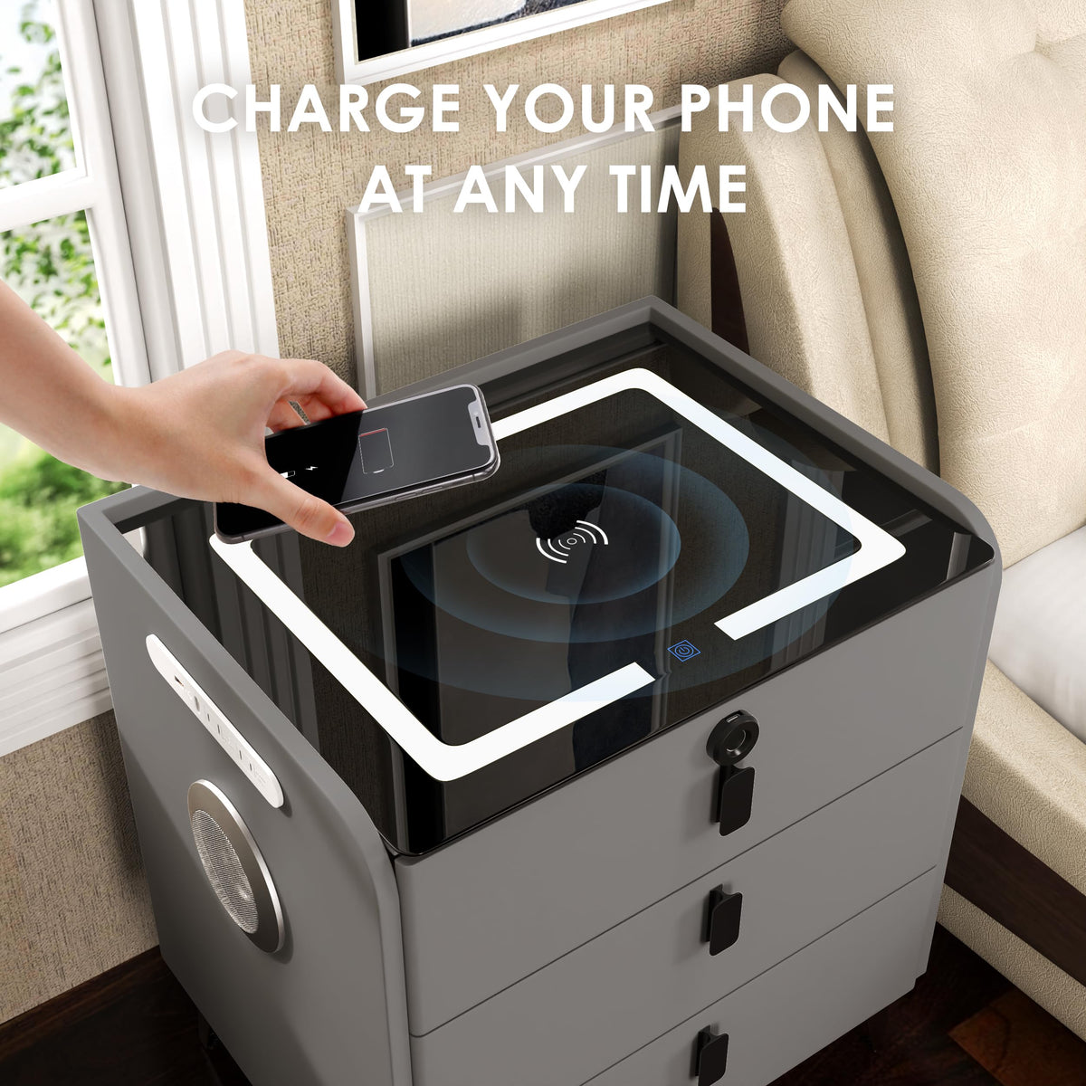 Fingerprint Lock Drawer Nightstand Y810463