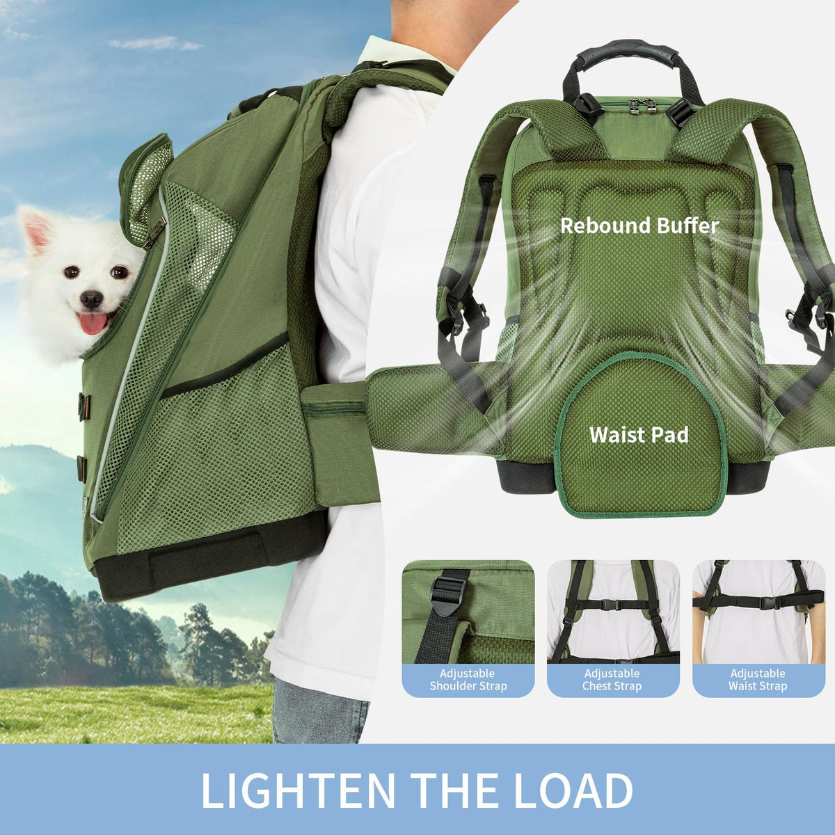 Green Pet Dog Carrier Backpack with Large Ventilations V6539