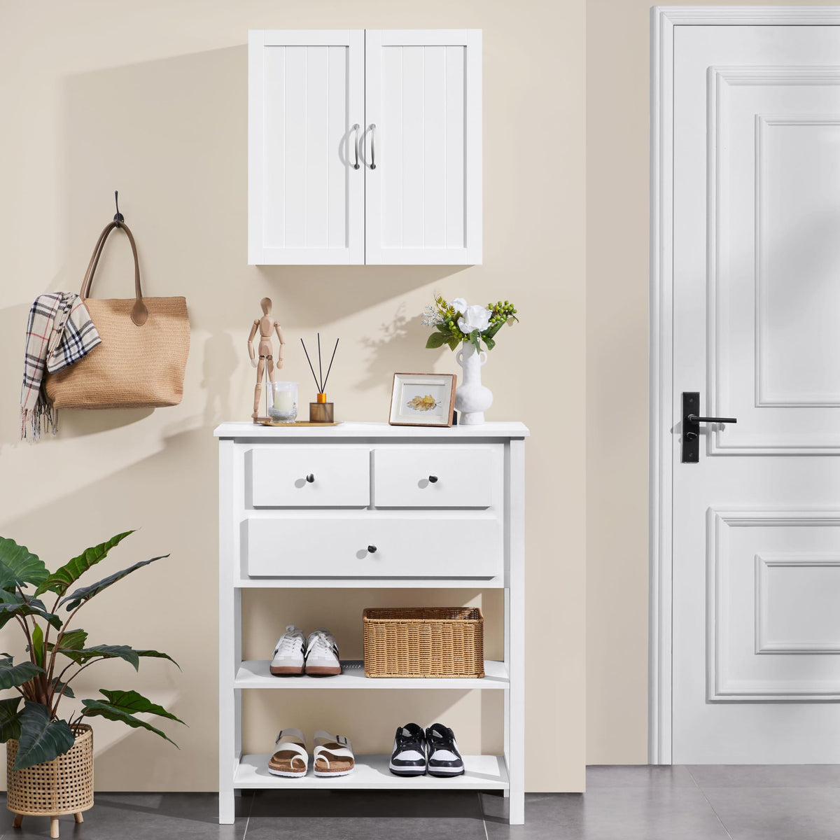 Wall Mounted White Bathroom Storage Cabinet with Doors Q62308
