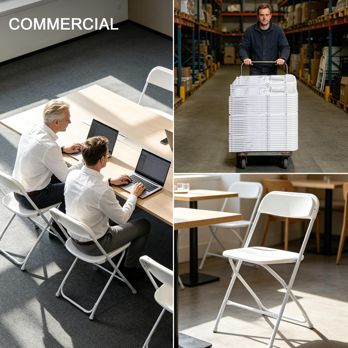 White 10 Pack Folding Chairs with Steel Frame E73078
