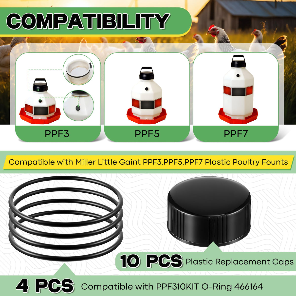 10 Replacement Cap 4 O Ring Black Poultry Waterer Part G6832