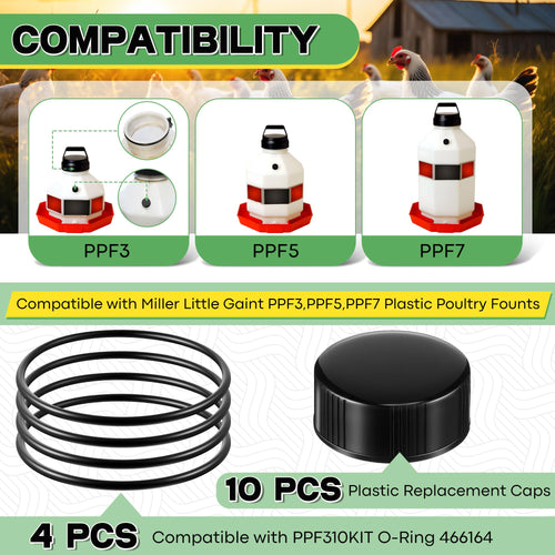 10 Replacement Cap 4 O Ring Black Poultry Waterer Part G6832