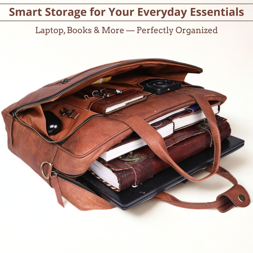 Brown 17-inch Genuine Leather Laptop Briefcase B392