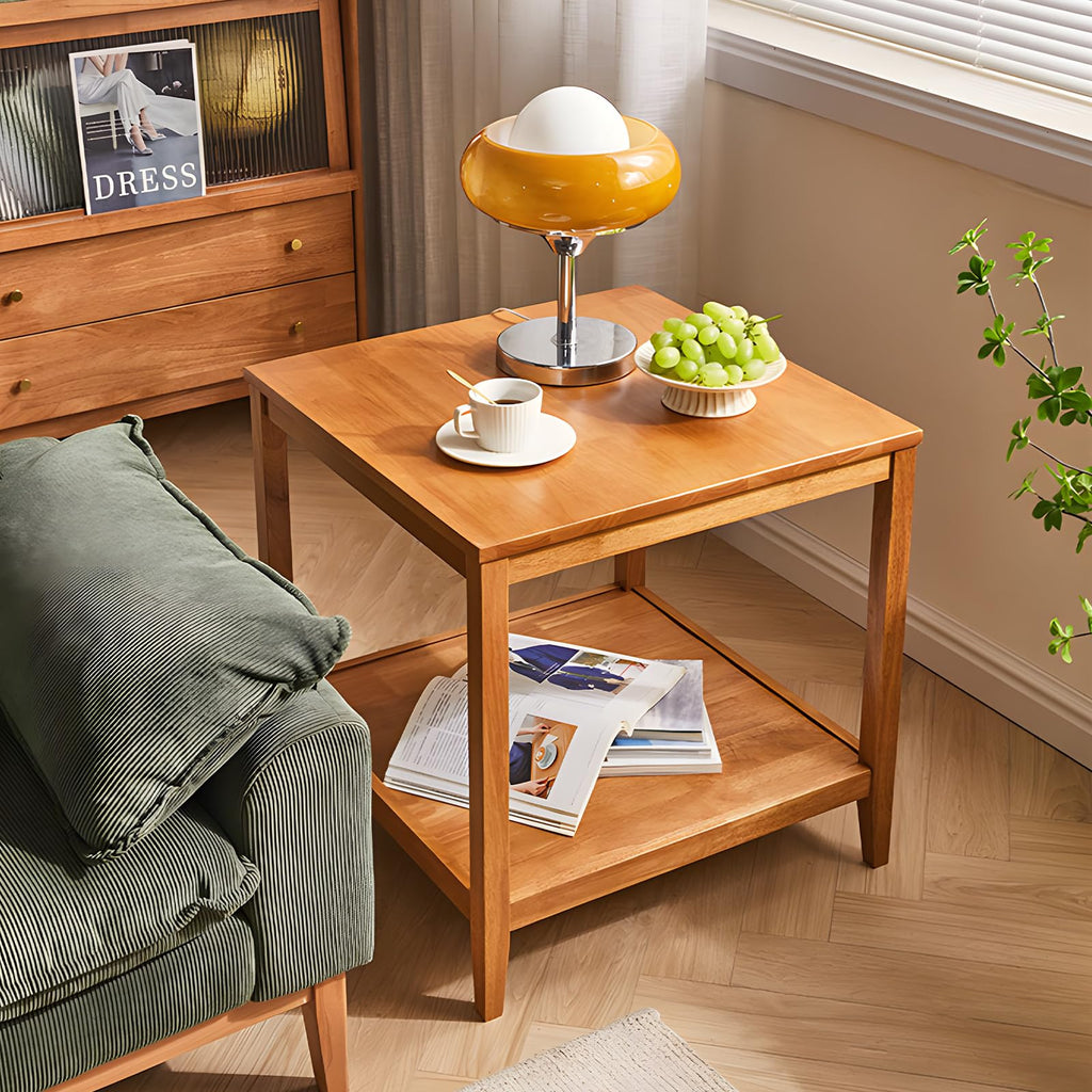 Solid Wood Square Side Table with Storage Shelf Y943575