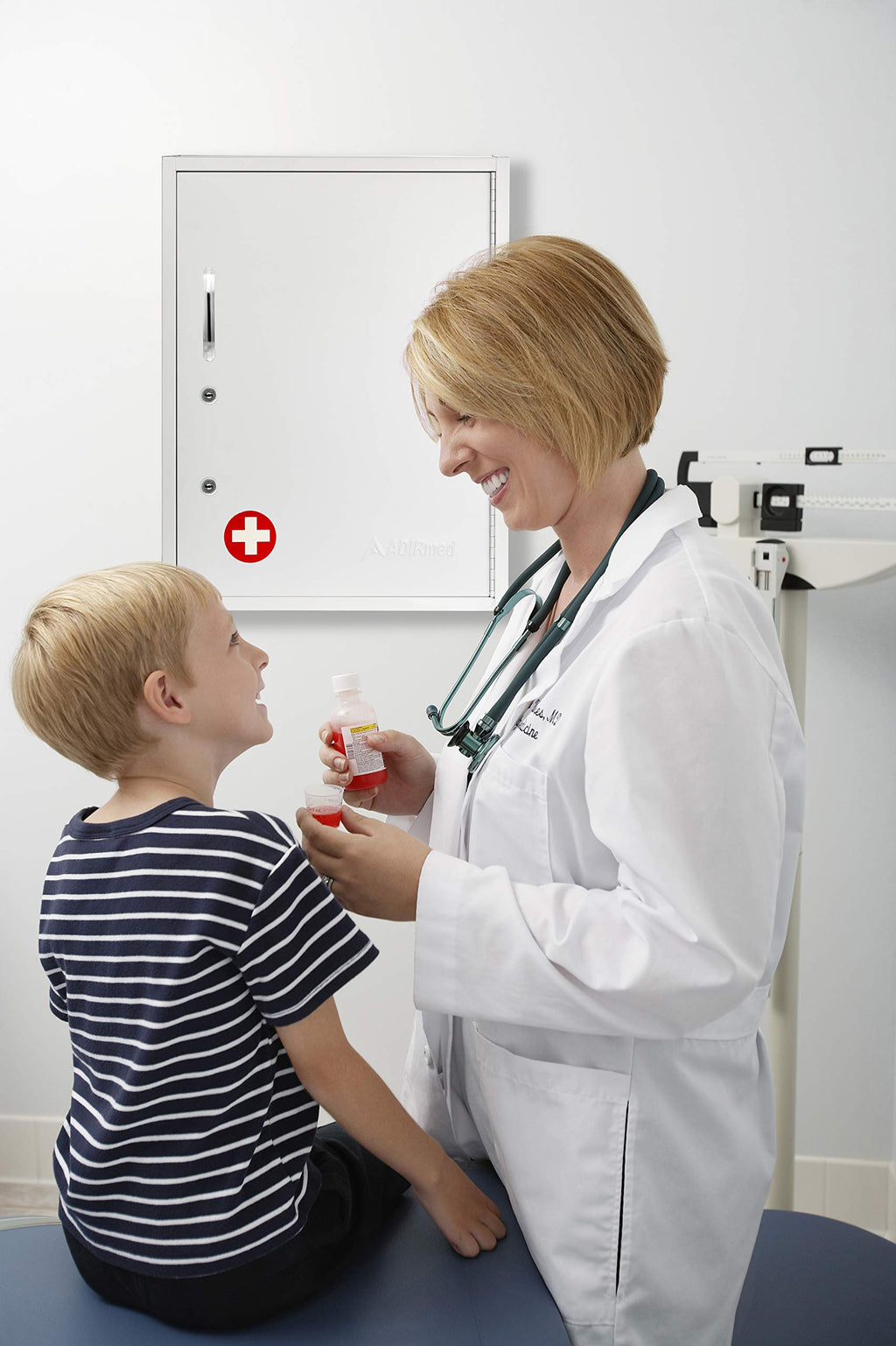 White Locking Metal Wall Mounted Medication Cabinet with Document Pocket F866