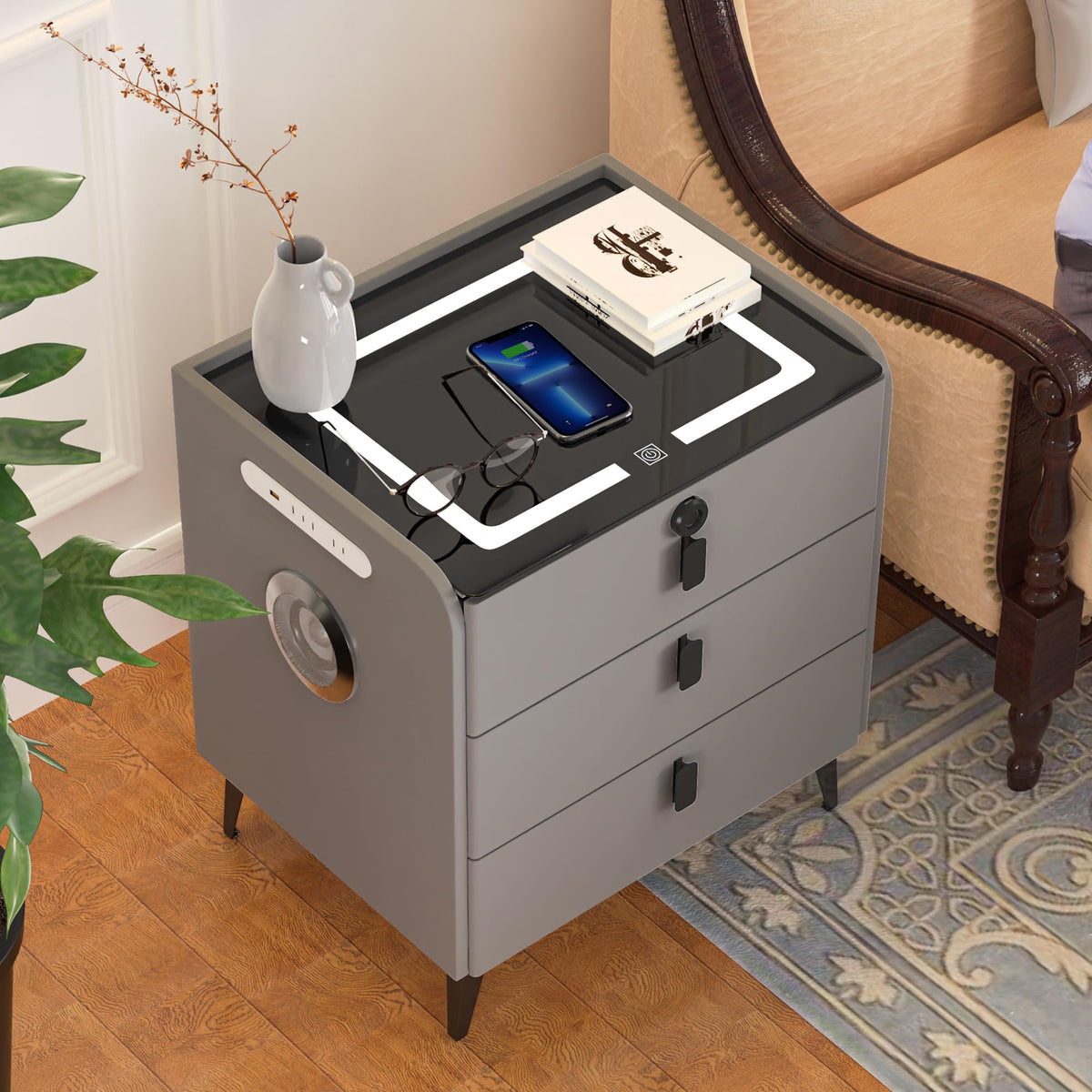 Fingerprint Lock Drawer Nightstand Y810463
