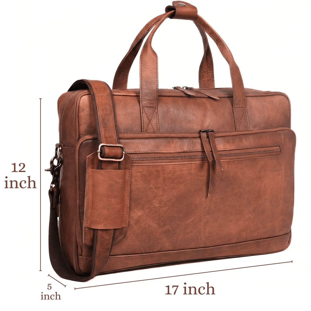 Brown 17-inch Genuine Leather Laptop Briefcase B392